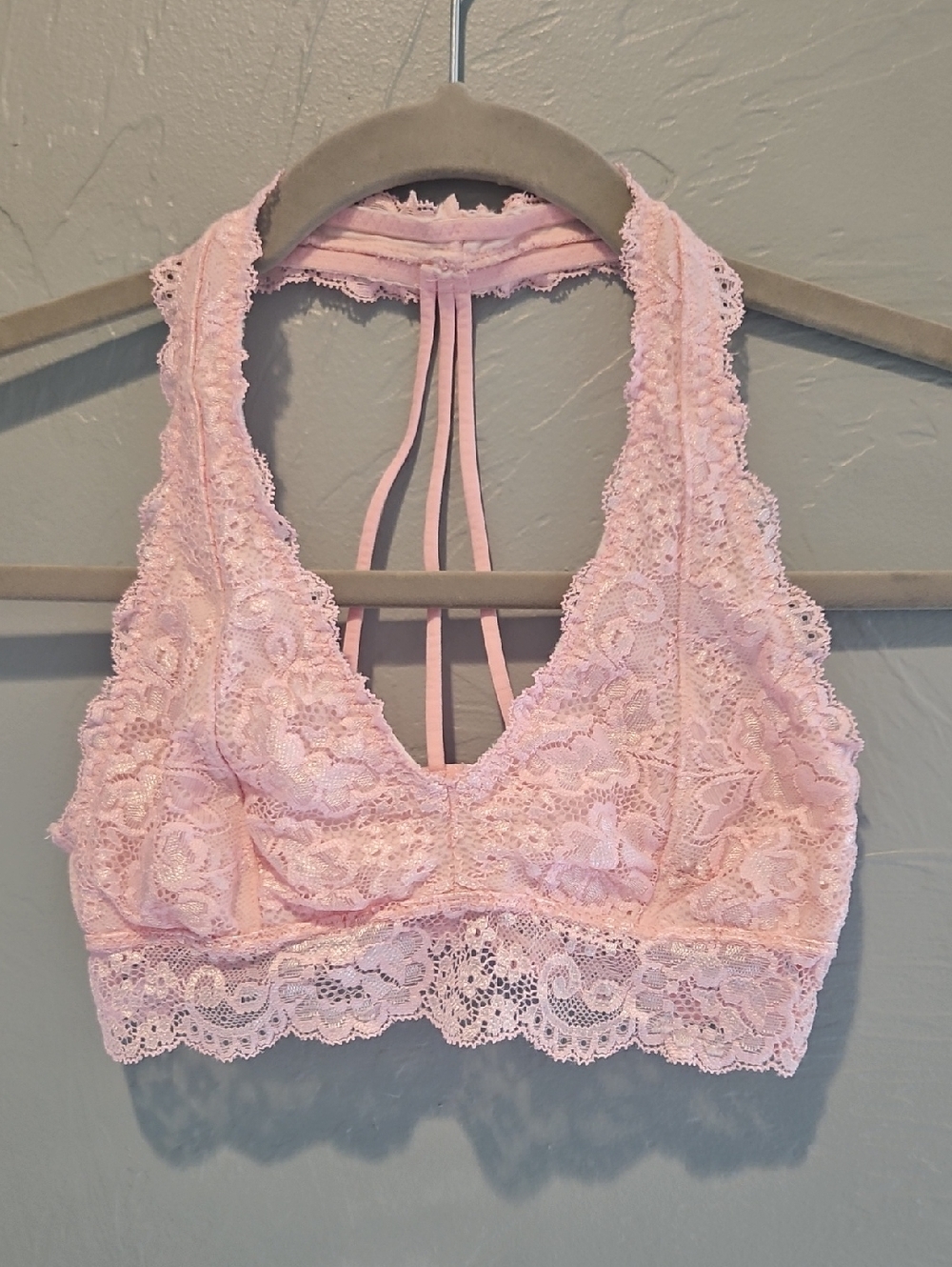 Lace Bralette Halter in Light Pink